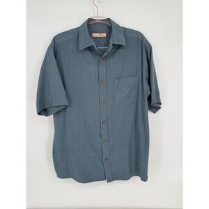 Paradise Blue Mens Sz M Button Up Palm‎ Tree Short Sleeve Casual Shirt